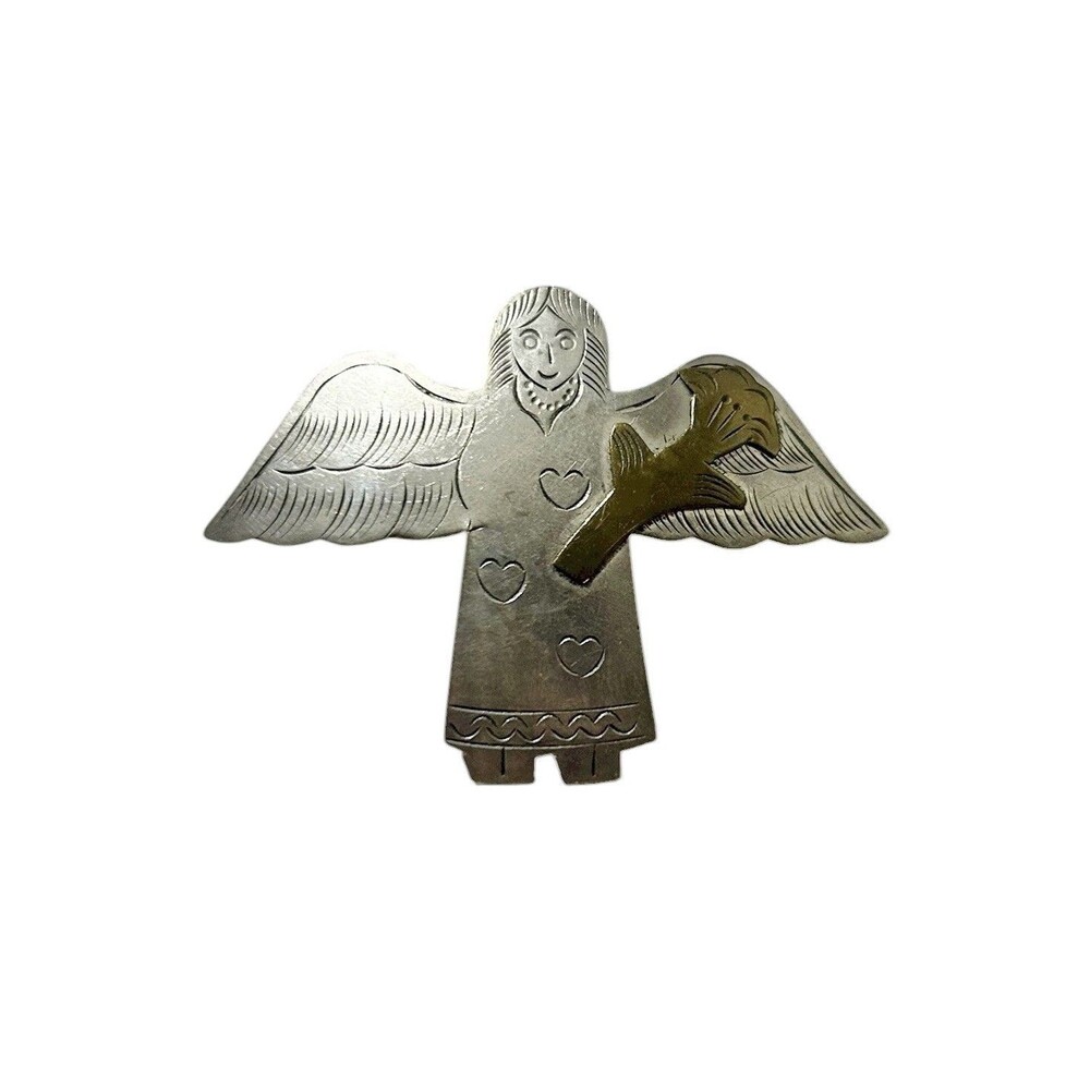 Artisian Made Gaurdian Angel Vintage 800 Dual Silver & Gold Brooch Lapel Pin